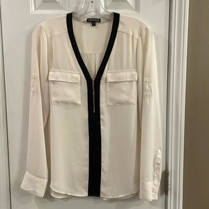 Express Ivory Zip Front Convertible Sleeve Blouse - S